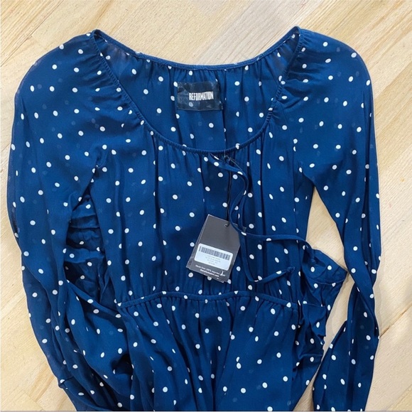 Reformation navy polka dot dress NWT - Picture 3 of 4